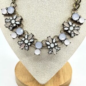 Vintage Antique Bronze Tone Statement Collar Necklace Rhinestone Pastel Floral‎